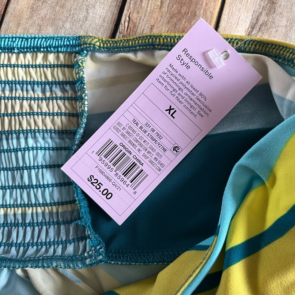 NWT Wild Fable Teal & Yellow Striped Halter A-Line Dress Handkerchief Hem XL - Picture 11 of 14